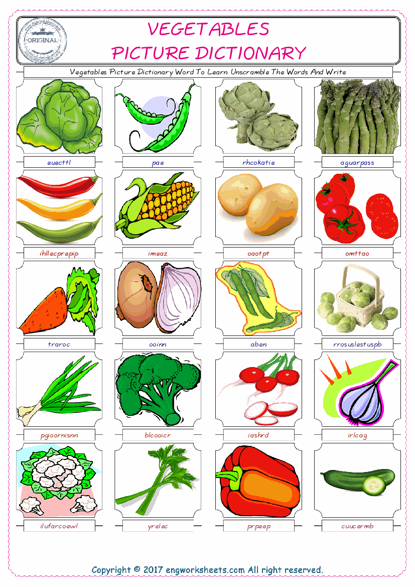  Vegetables ESL Worksheets For kids, the exercise worksheet of finding the words given complexly and supplying the correct one. 